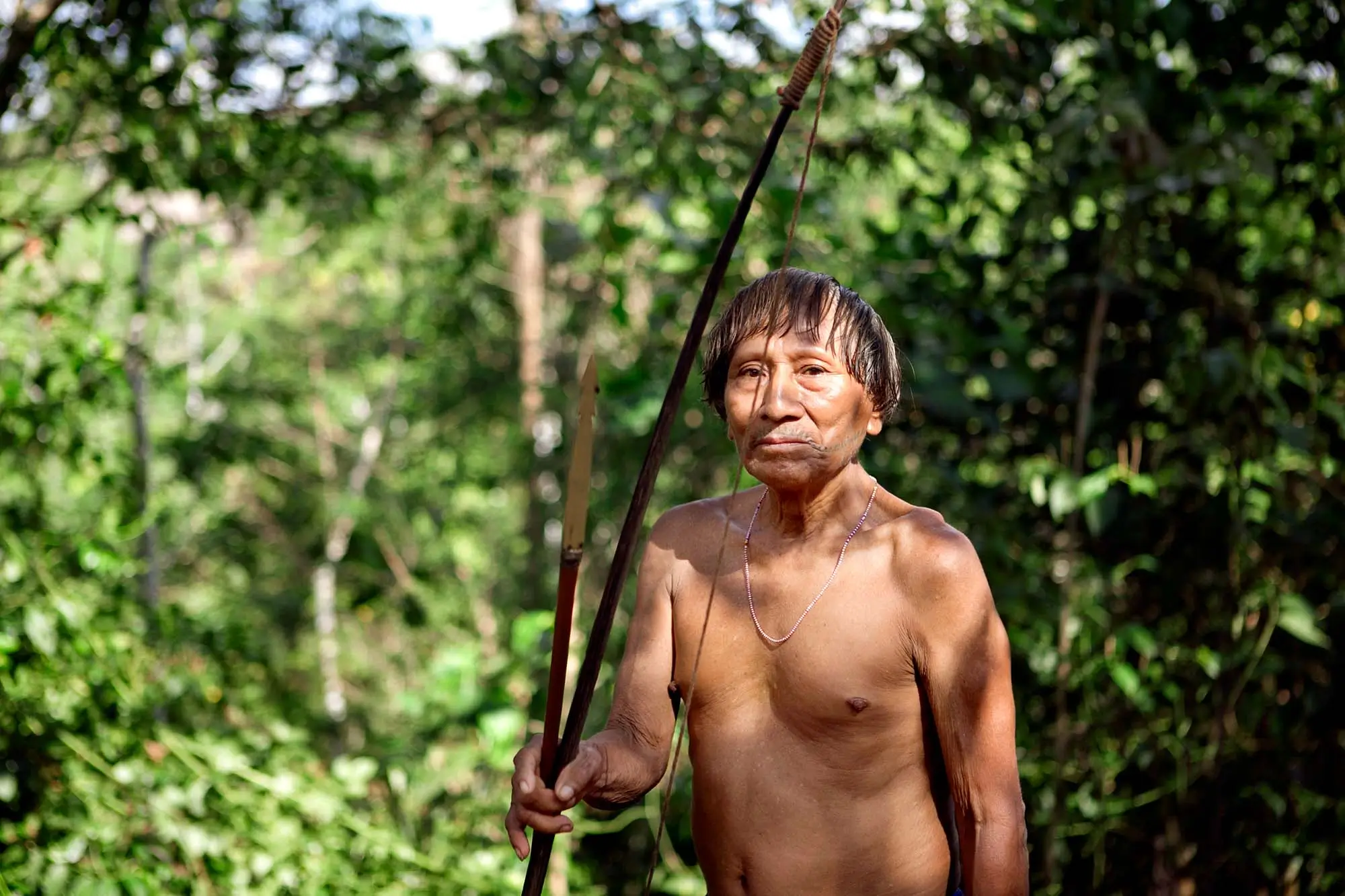 Elder Holding a Traditional Amazonian Hunting Spear