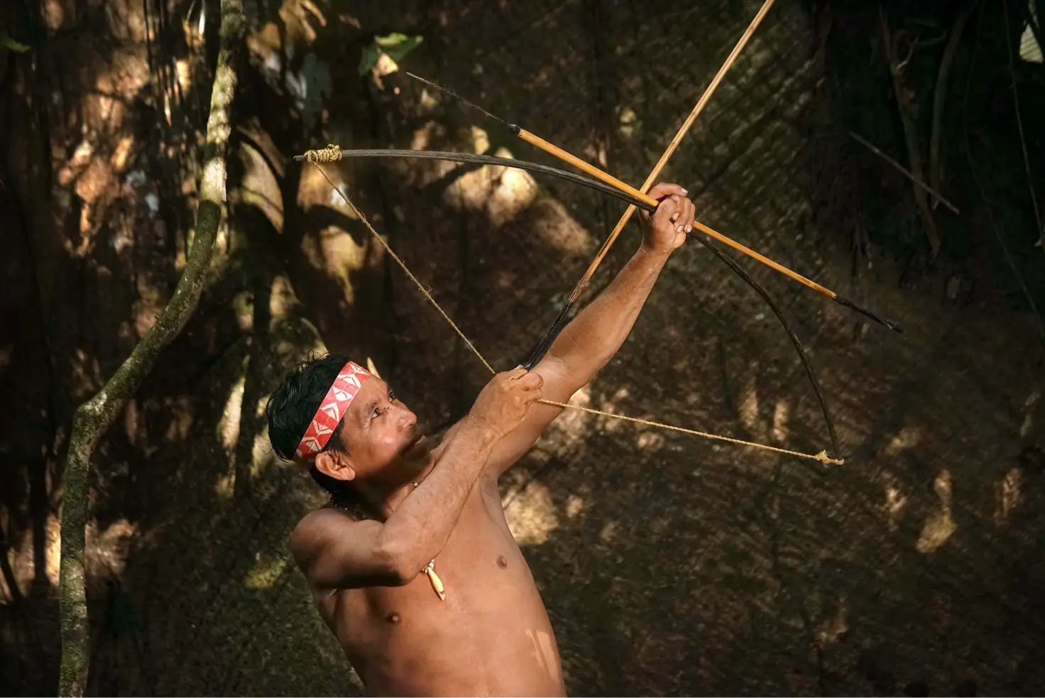 Matsés Hunter with Traditional Bow and Arrow